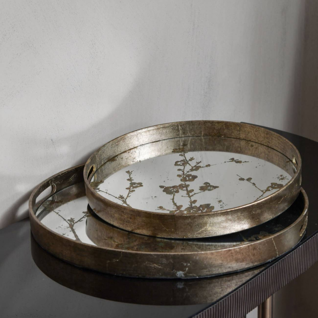 Set of 2 Vienna Antique Gold Blossom Trays